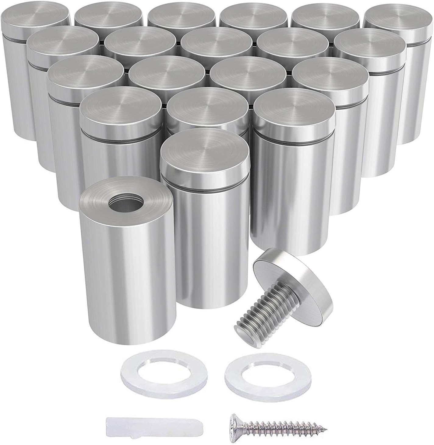 LuckIn 20-Pack Standoff Screws (1 in. Dia x 1 in. L), Stainless Steel Standoff Mounting Hardware for Acrylic Signs, Silver
