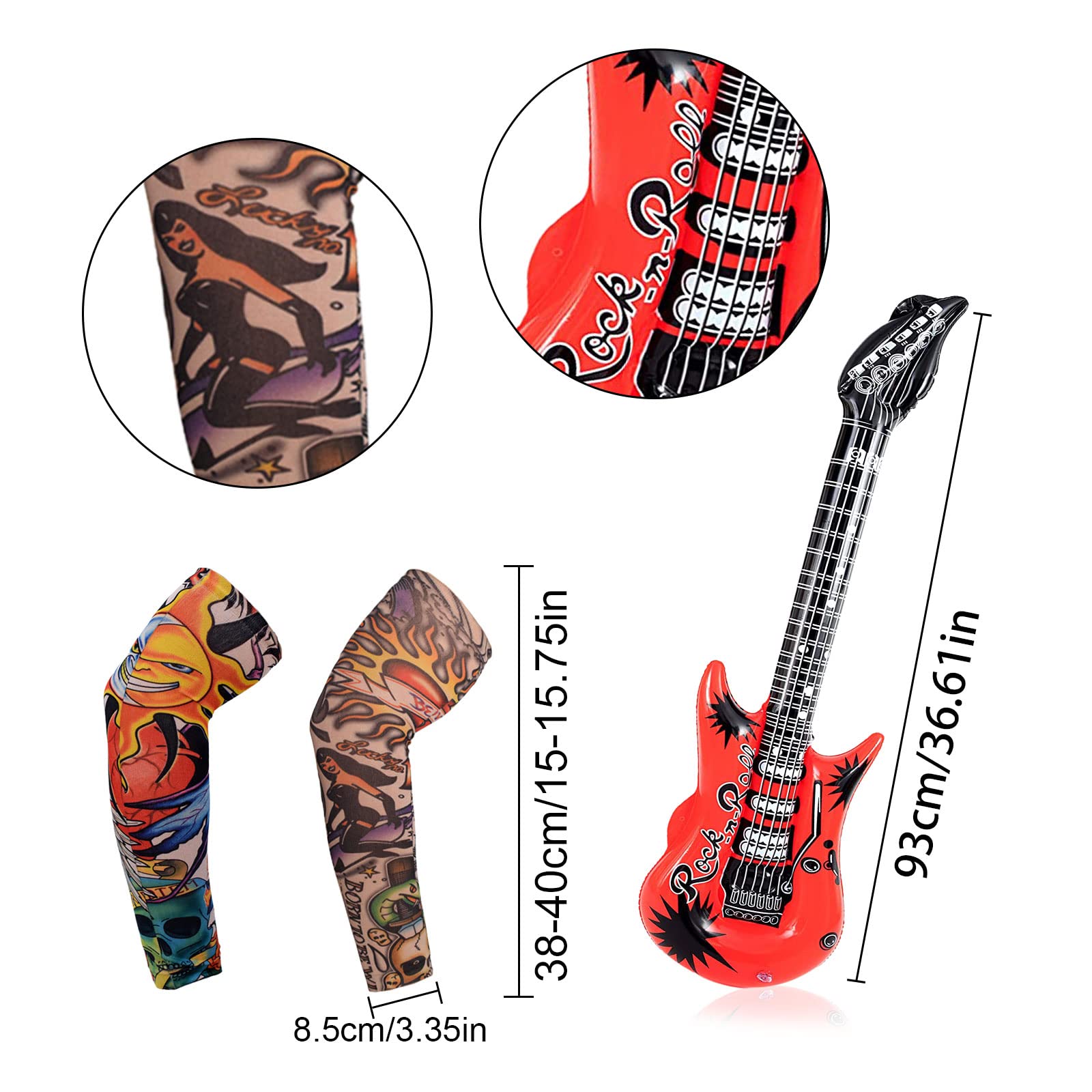 TSHAOUN 6 Pcs Punk Rocker Party Kit, Gothic Kit, 70s 80s 90s Disco Costume Accessories, Inflatable Microphone - Image 3