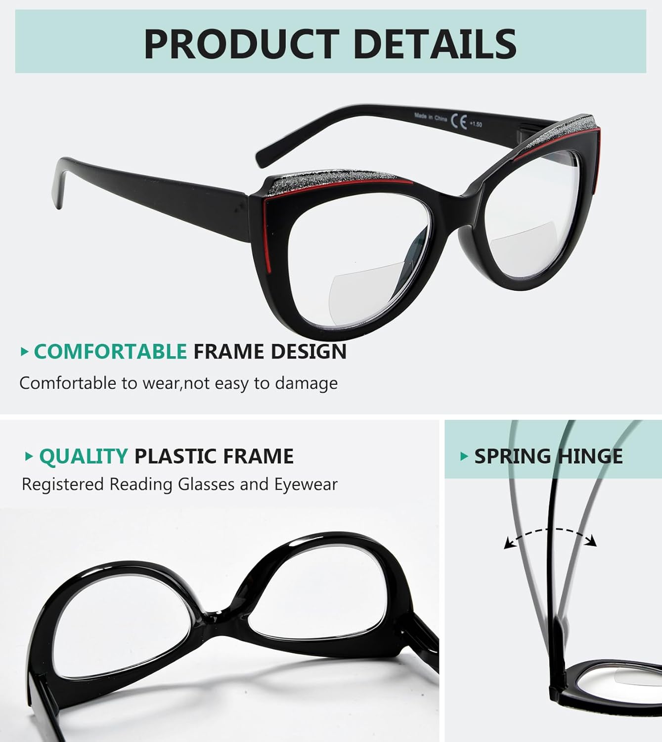 Eyekepper 4-pack Bifocal Reading Glasses Bling Design Cat Eye Bi-focal Readers Women +1.50