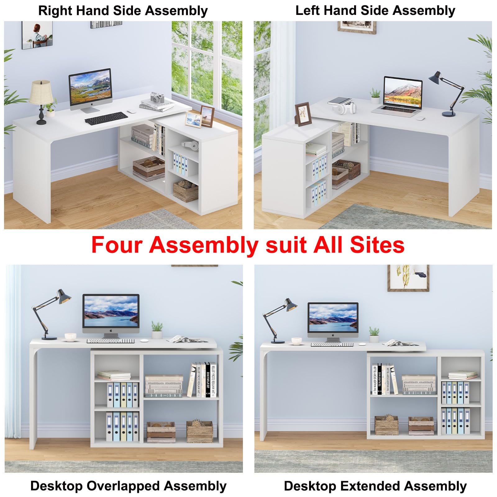 HSH Schreibtisch L Form mit Stauraum 140x60 cm Computertisch Eckschreibtisch mit Ablagefächer PC Ecktisch L-förmiger Gaming Tisch mit Regal für Büro Homeoffice Schlafzimmer Arbeitszimmer Weiß