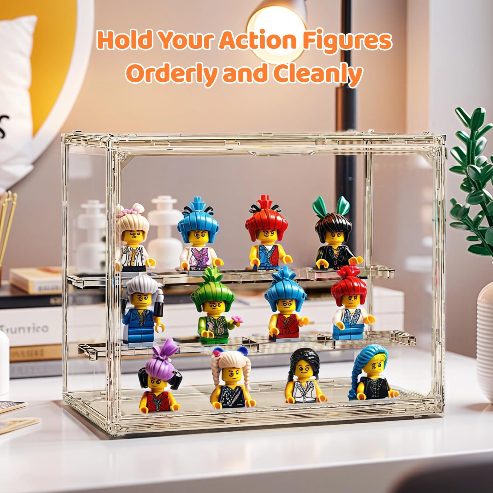 4PCS Acrylic Display Case, 3 Tier Action Figure Display Case with 2 Movable Plates, Clear Acrylic Display Box with Magnetic Door for Collectibles Action Figures