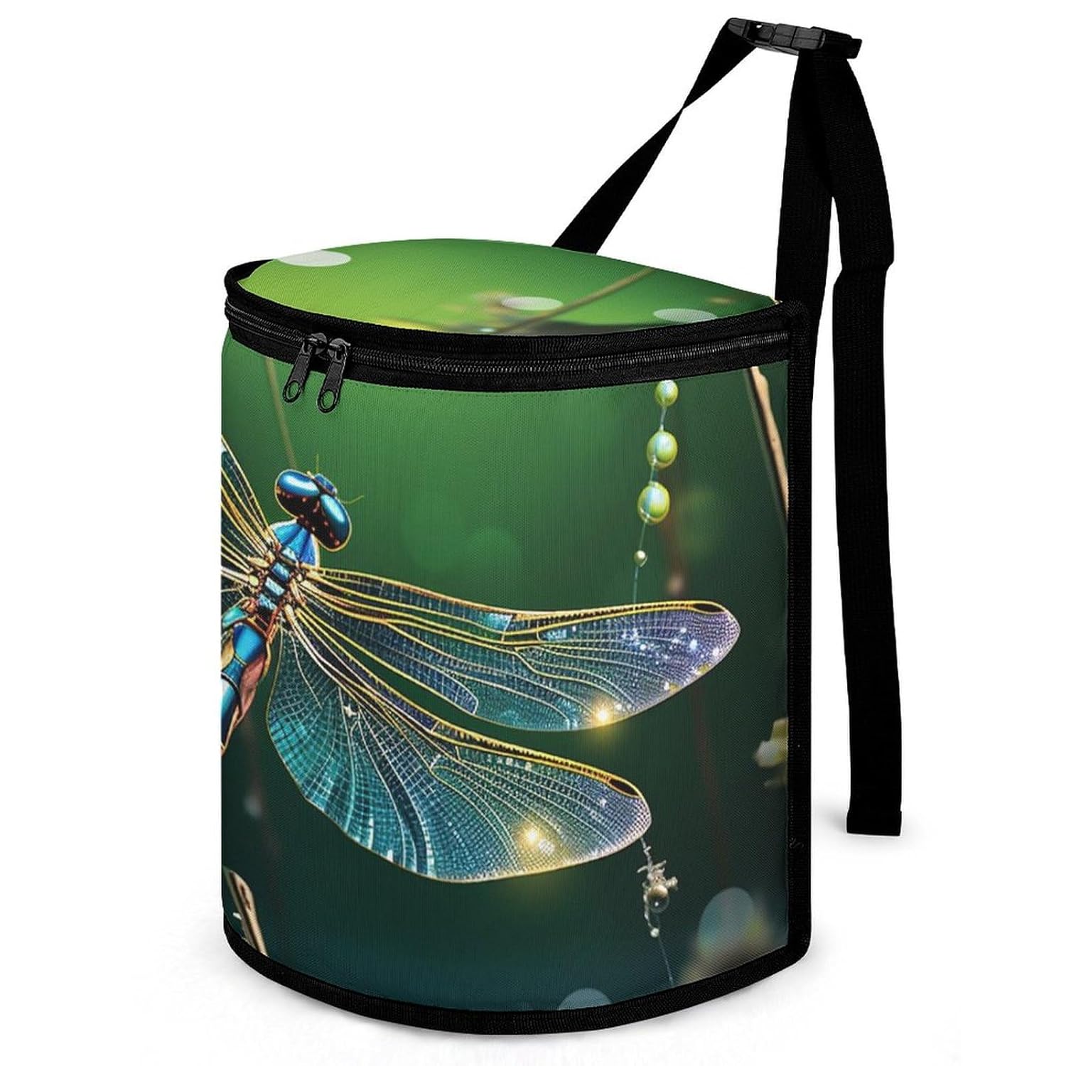 Hanging Car Trash Bag Dragonfly Green Printed Car Garbage Storage Bag Leakproof Car Trash Can Portable Garbage Storage Bags