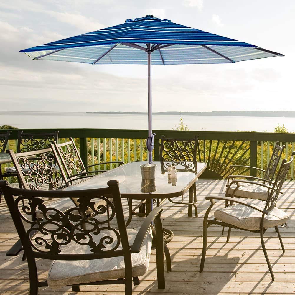 Amazon Com Abba Patio 11ft Patio Umbrella Outdoor Umbrella Patio Market Table Umbrella With Push Button Tilt And Crank For Garden Lawn Deck Backyard Pool Blue Stripe Garden Outdoor