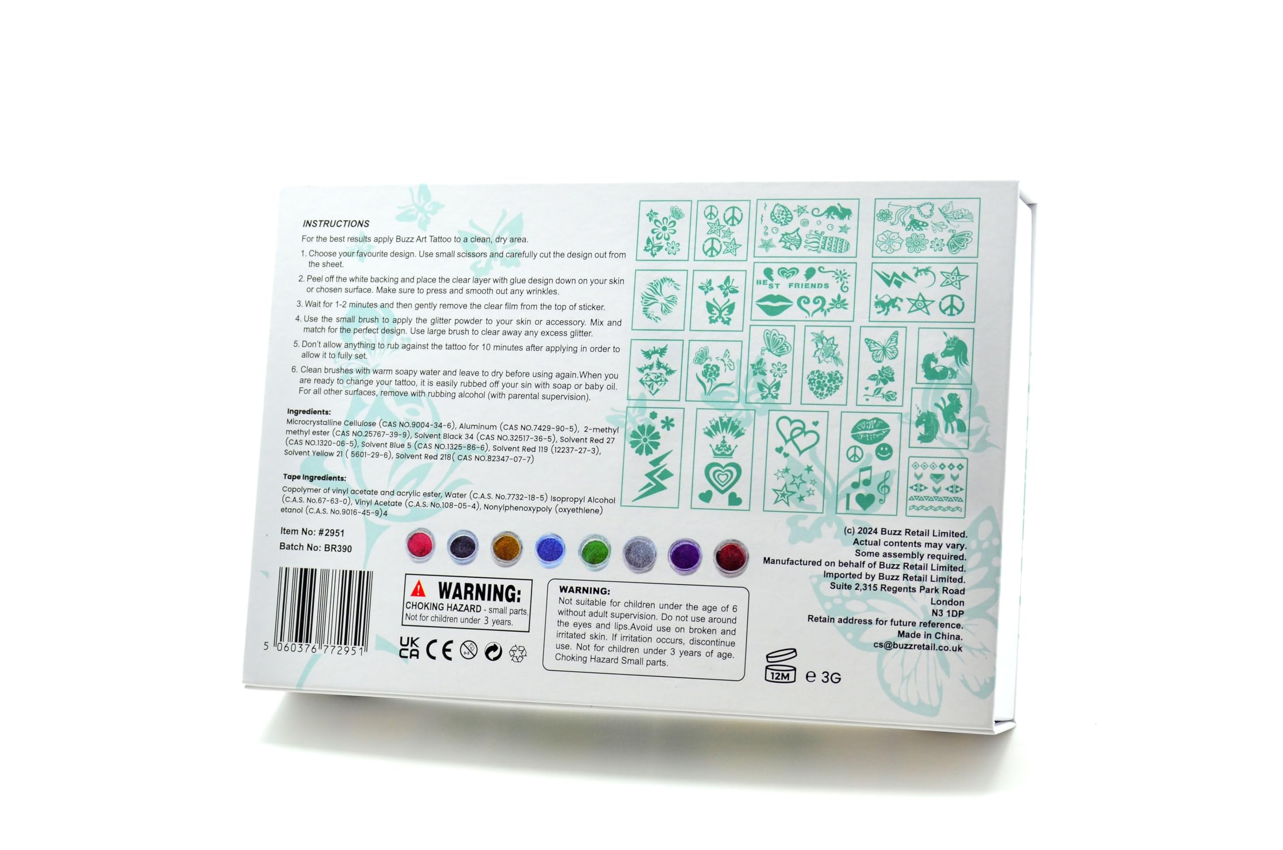 Body Art Tattoos Premium ECO Friendly Glitter Tattoo Kit with 8 Vibrant Colors - Image 3