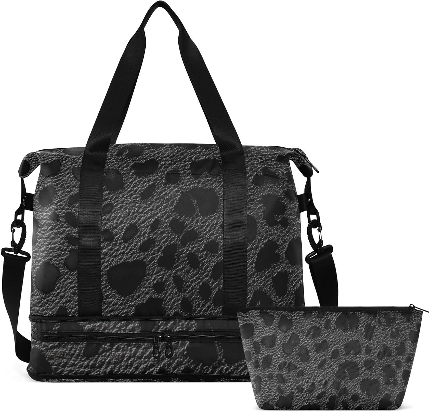 Black Leopard Animal Print Large Gym Bag Carry On Tote Bag with Adjustable Strap for Yoga Large Capacity