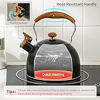 Vista 3 de LONFFERY Tetera para estufa, hervidor de té silbante de 2.5 cuartos de galón, con mango plegable de acero inoxidable de grado alimenticio