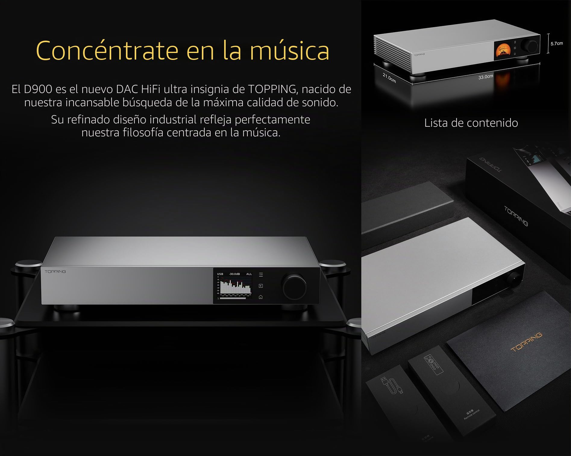 TOPPING D900 Hi-Res DAC Preamplificador - Módulo PSRM desarrollado internamente BT 5.1 Soporte LDAC 10 Bandas PEQ Interfaz Aurora UI con control remoto (plata)