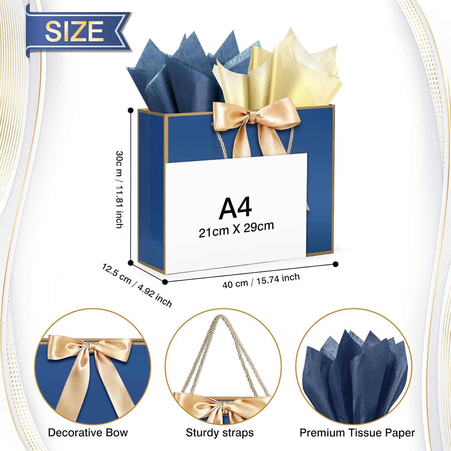HONTIUS 15.75'' Extra Large Gift Bag, Recyclable Blue Presents Big Paper Gift Bags, 40 * 30 * 12.5cm Wholesale Wedding Birthday Party Valentine's Day Easter Present Bridesmaid Gift Gifts Bag 4PCS J image 2