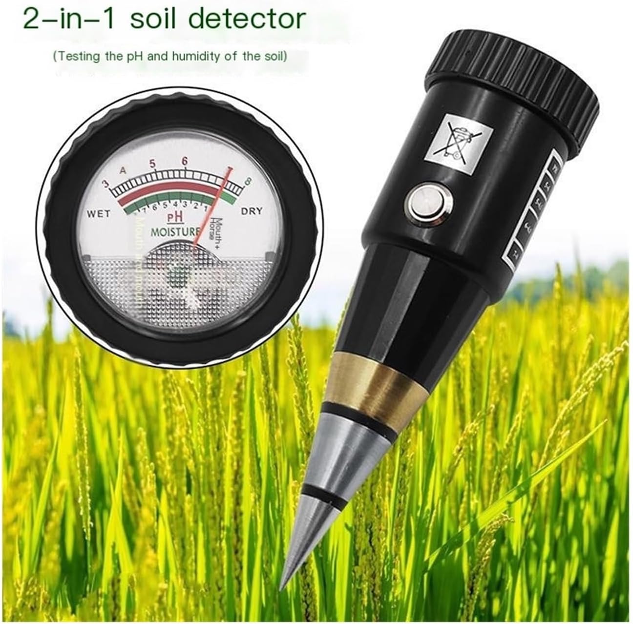 2 in 1 Soil pH Value Meter for Moisture Monitoring, Pointed Probe Garden Soil Tester, Waterproof Sensor for Outdoor Plants, and Gardening Accessories