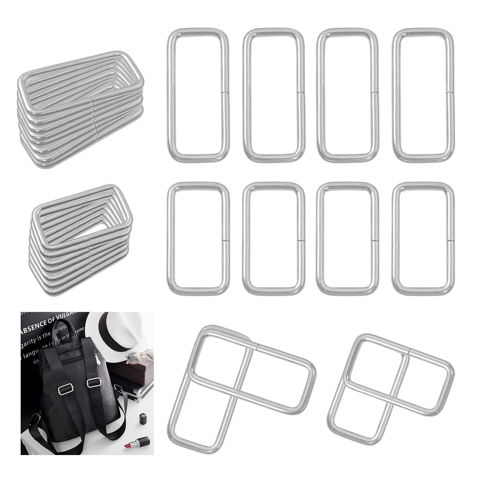 QUARKZMAN 50 stuks verstelbare schuifgespen, metaal, 1 1/2 inch, rechthoekig, tri-Glide, schuifregelaar voor riemen, tassen, rugzakken, doe-het-zelf accessoires (lichtgoud), Licht goud., 1 1/2