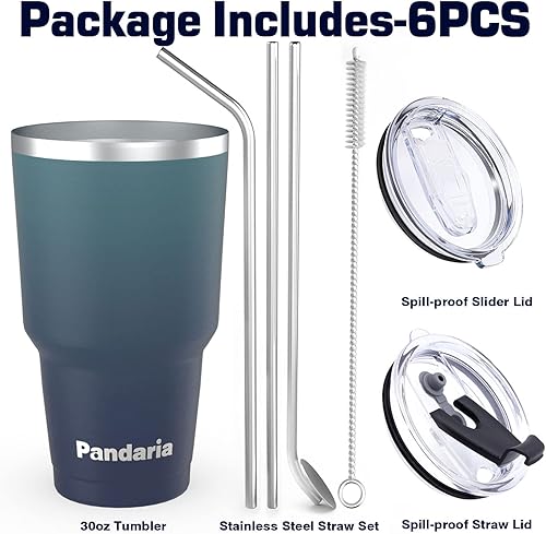 Miniatura 2 de Vaso de 30 onzas con tapas y pajitas, 100% a prueba de fugas, taza aislada con pajilla, vaso de acero inoxidable con recubrimiento de polvo de doble