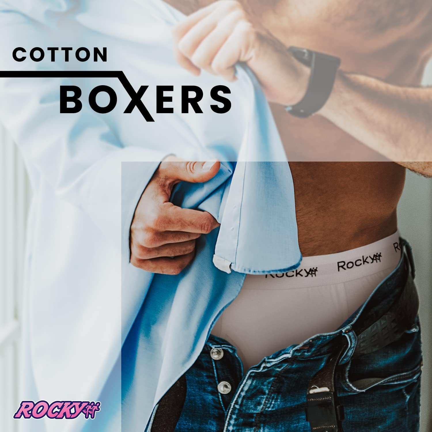 Rocky Men's Boxer Briefs Breath-Easy 95% Cotton Fabric Underwear, Tagless - Image 2