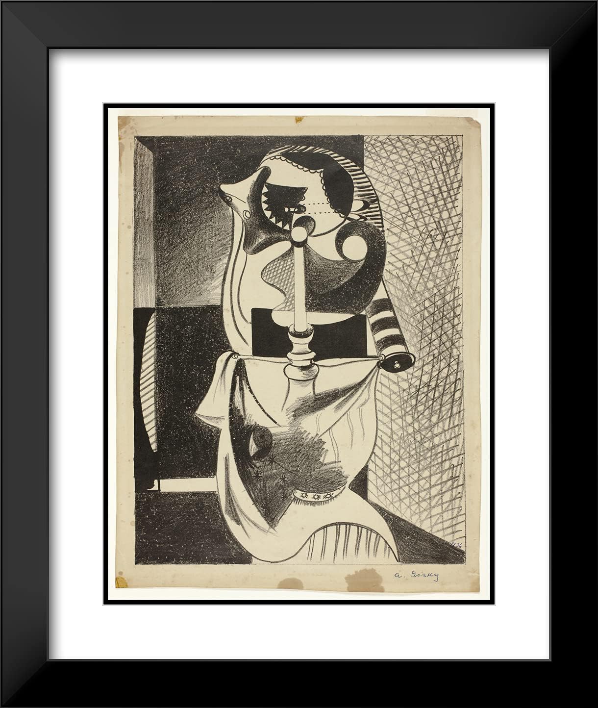 ArtDirect Arshile Gorky 20x24 Black Modern Framed and Double Matted Art Print Titled Mannikin