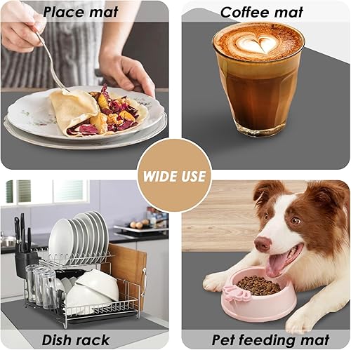 Miniatura 3 de Tapete grande para secar platos para encimera de cocina, 24 x 16 pulgadas, tapete absorbente para secar platos, base de goma, secado rápido, fácil