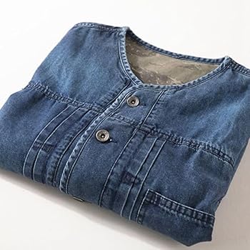 Amazon | [売店] ノーカラー デニムジャケット メンズ 大きい