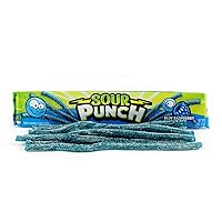 Vista 3 de Sour Punch Pajitas, dulces masticables suaves con sabor agridulce, bandeja, frambuesa azul, 2 onzas (paquete de 24)