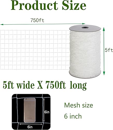 Miniatura 2 de Toolazy Rollo de malla suave de nailon enrejado a granel, 5 x 750 pies, red de jardín resistente para plantas trepadoras, melones de jardín,