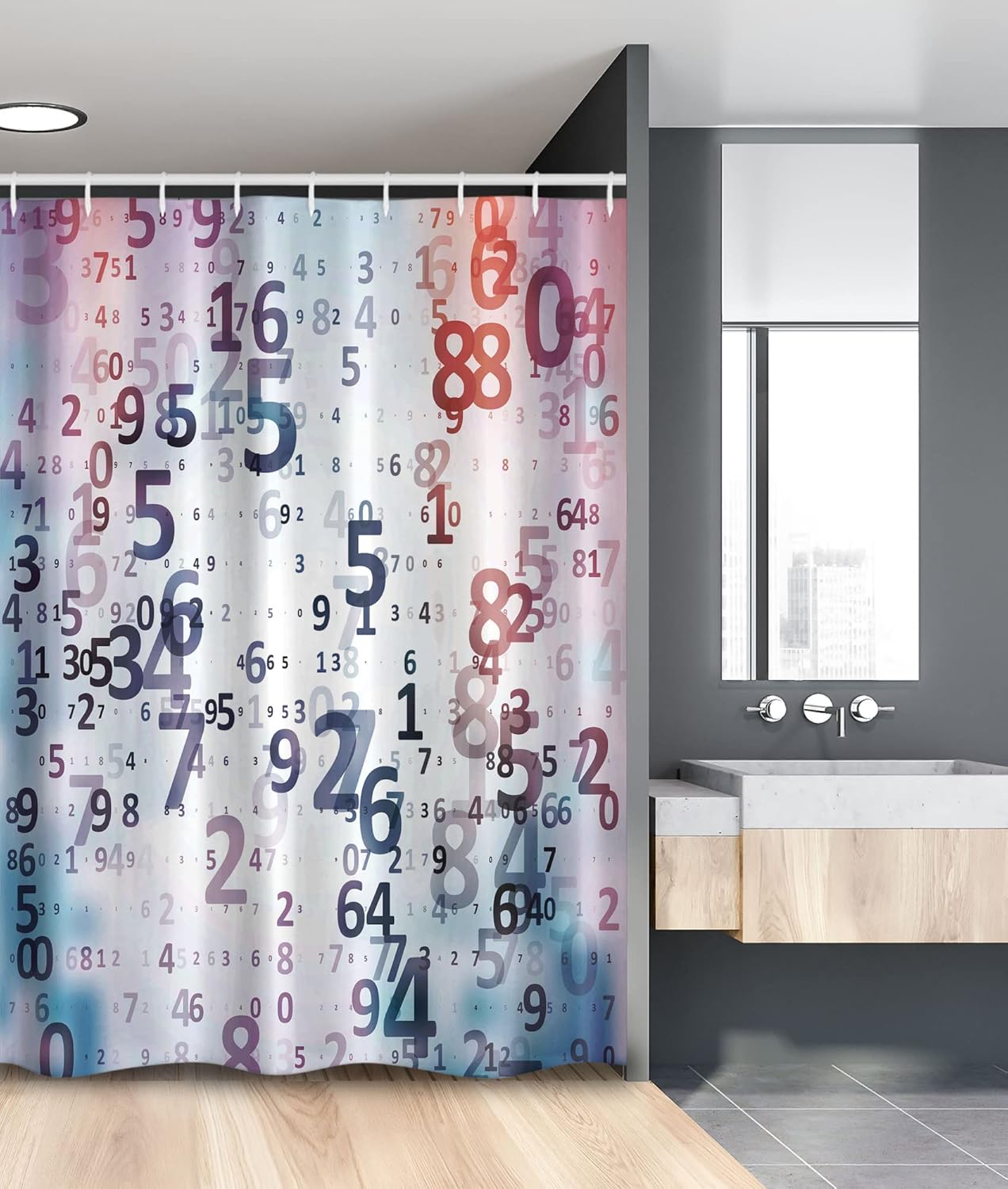 Ambesonne Abstract Stall Shower Curtain, Digital Code Numbers Computer Database Science Information Technology Themed Art, Fabric Bathroom Decor Set with Hooks, 54" W x 78" L, Teal Black