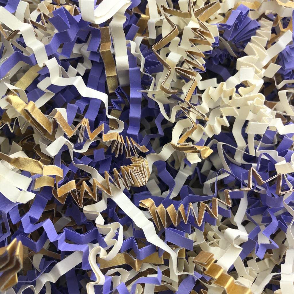 ShredAstic ® Shredded Paper Crinkle Cut Zig Zag CLOVER PURPLE IVORY GOLD Mix gifts baskets hampers crafts (2000 grams (2 kilo))