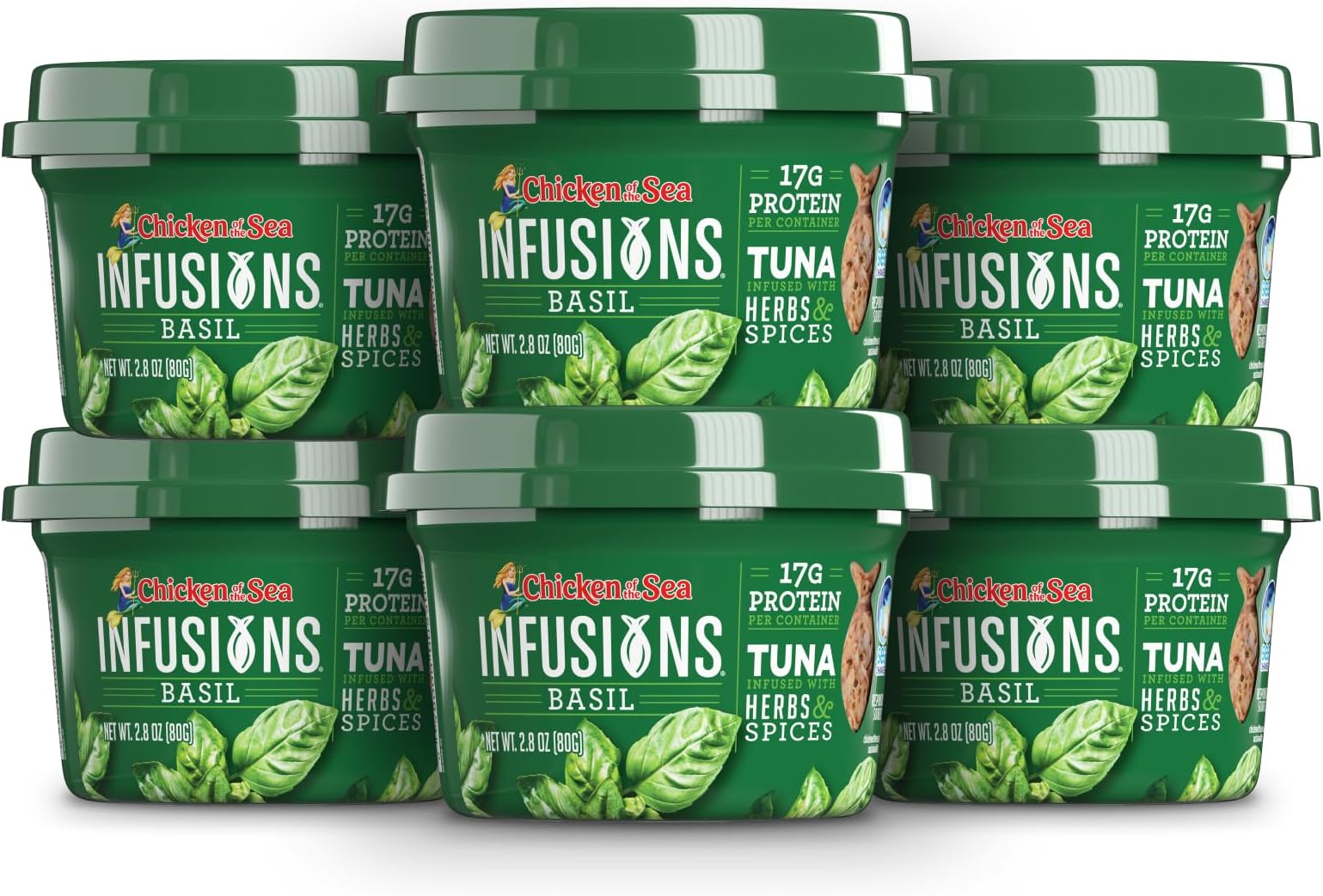 Chicken of the Sea Infusions Tuna, 2.8 Ounce Cups (Pack of 6), Wild Caught Tuna, Basil