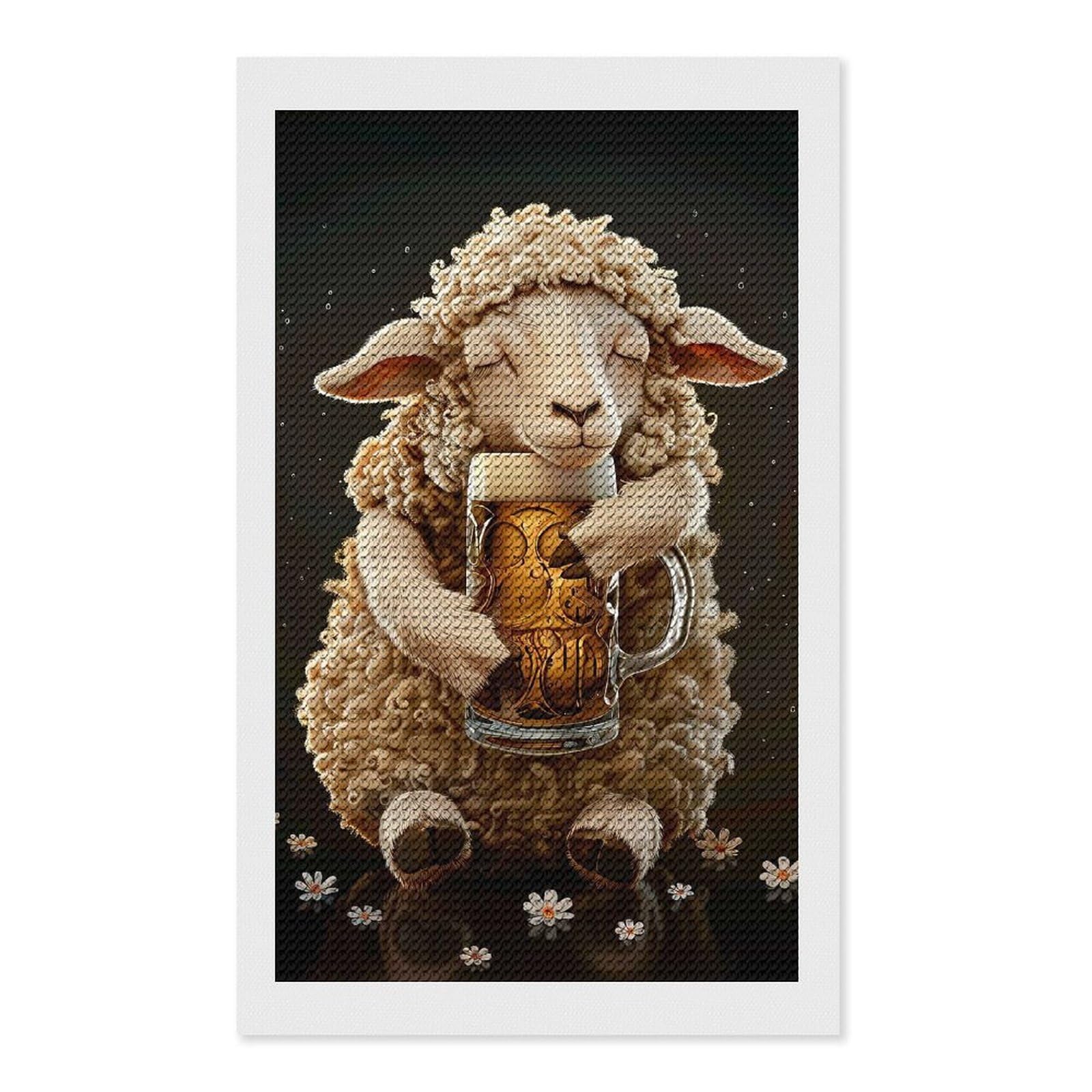 Junmoney Sheep Beer(2) Diamond Painting Canvas Set 12"x20", Easy to Enjoy, Adhesive Canvas, Office Decor, Holiday Gift Idea, with Tool Kit