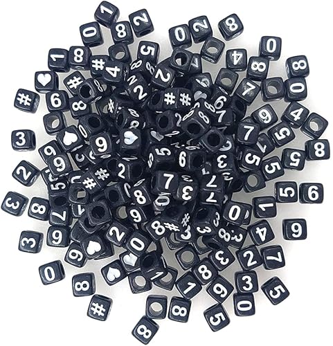Miniatura 2 de 800 cuentas de números acrílicos de cubo negro de 0.236 x 0.236 pulgadas, 0-9 cuentas de plástico mixtas sueltas para hacer joyas, pulseras,
