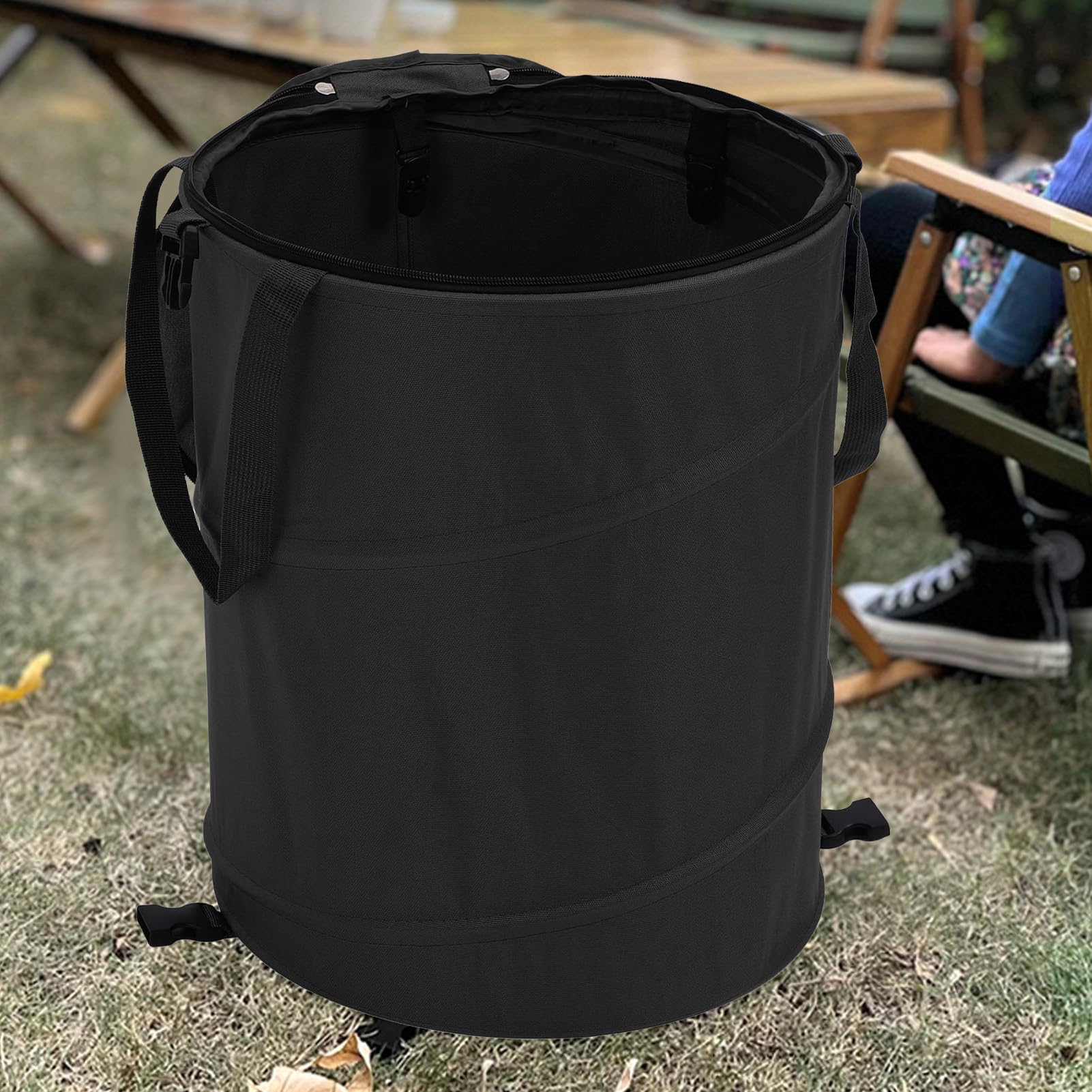 Bidone della Spazzatura da Campeggio in Tessuto Oxford da 24 Galloni Pieghevole con Coperchio con Cerniera, Portatile per Picnic All'aperto, Giardino, Condizioni Meteorologiche