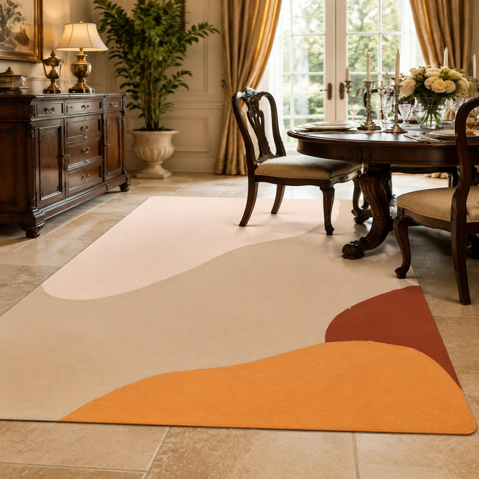Tappeti di zona, 80 x 160 cm, Astratto moderno Beige Marrone Arancione, Tappeto Lavabile, Rugs Decorativa per Tavolino Salotto, Armadio Camera da Letto,