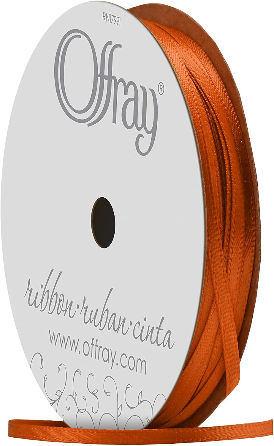 Offray 1/8" Wide Double Face Satin Ribbon, 30 Yards, Torrid Orange