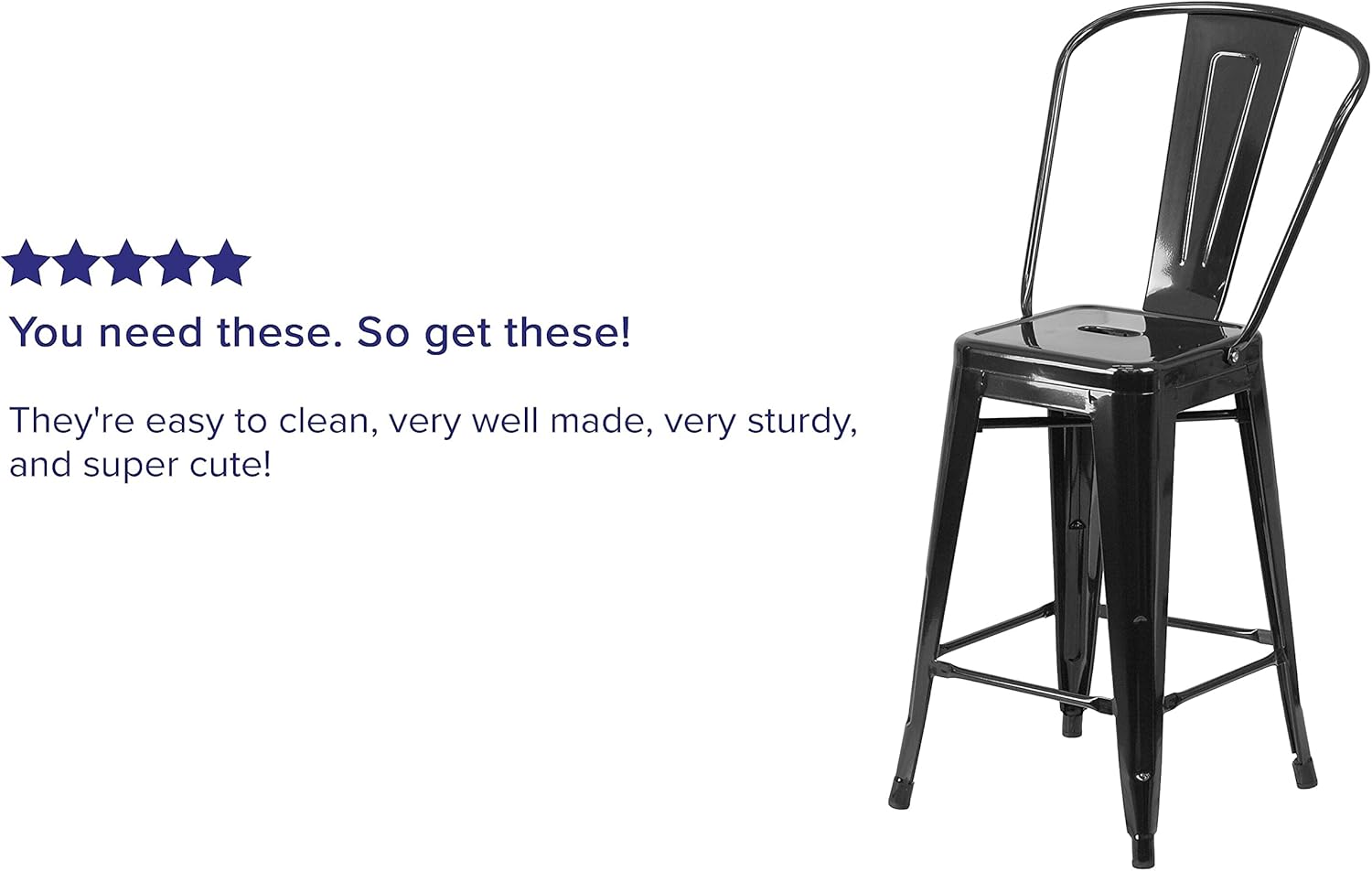 Flash Furniture Lily Commercial Grade 4 Pack 24" High Black Metal Indoor-Outdoor Counter Height Stool with Removable Back