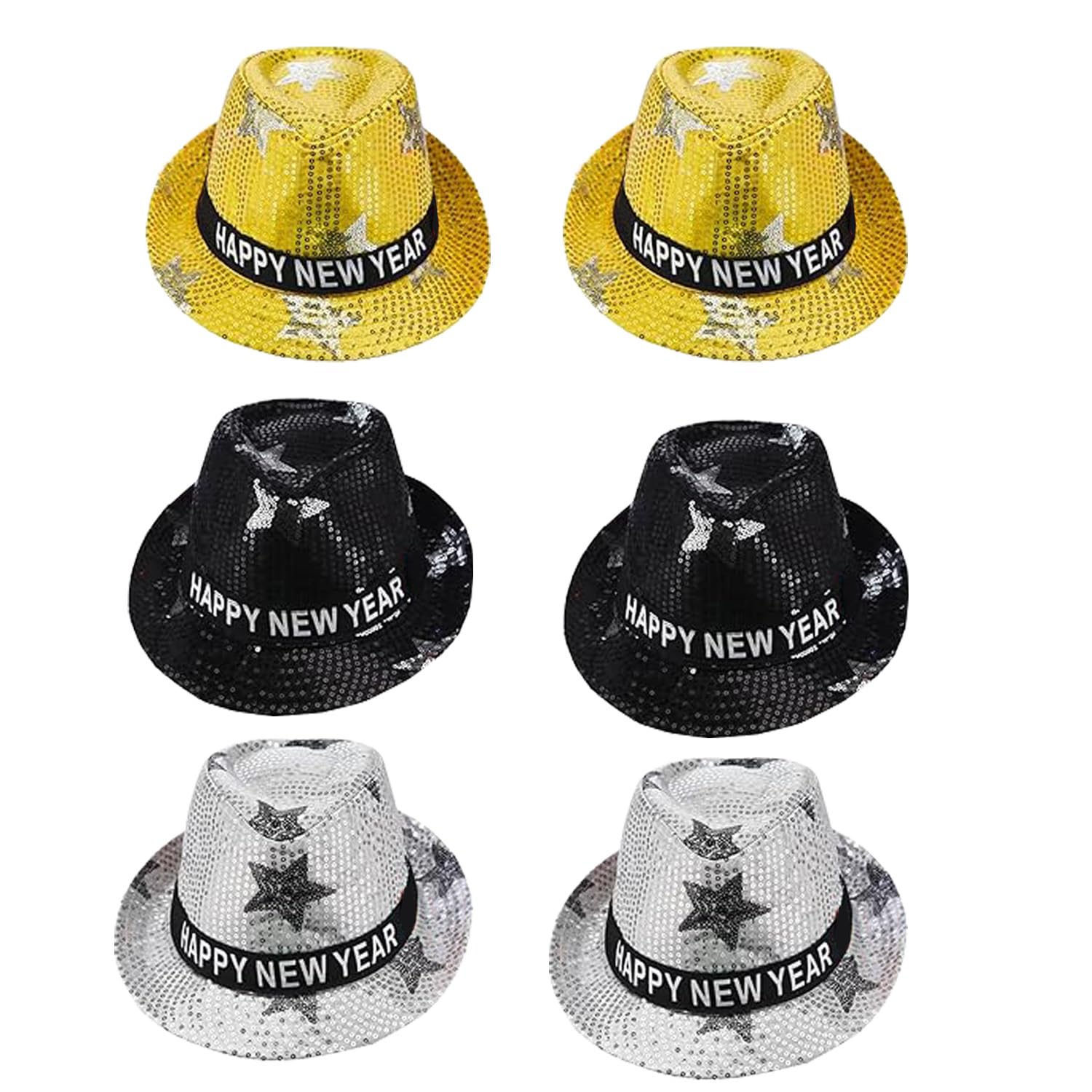 3 piezas de sombreros de Año Nuevo Fedora Sombrero de lentejuelas brillantes con estrella para hombres y mujeres Decoración de Nochevieja 2026 Fiesta de Nochevieja