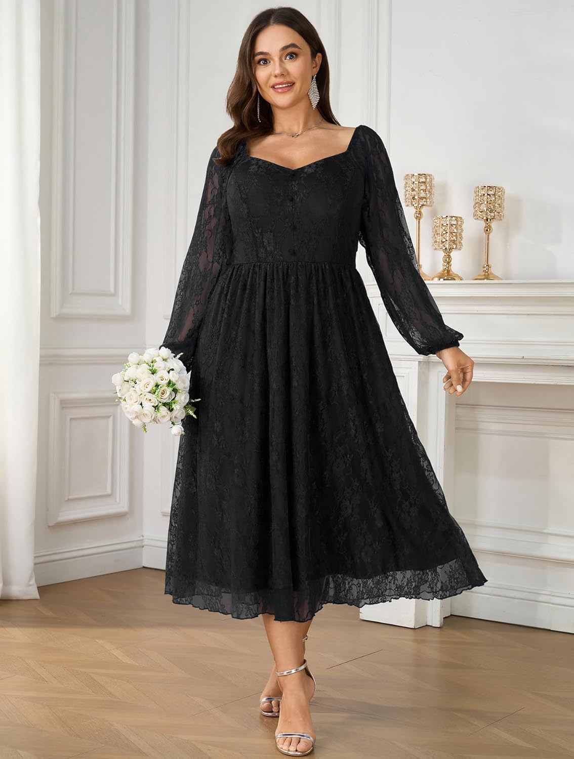 SCOMCHIC Womens Plus Size Cocktail Dress Wedding Guest Lace Long Sleeve Formal Party Maxi Dresses - Image 2