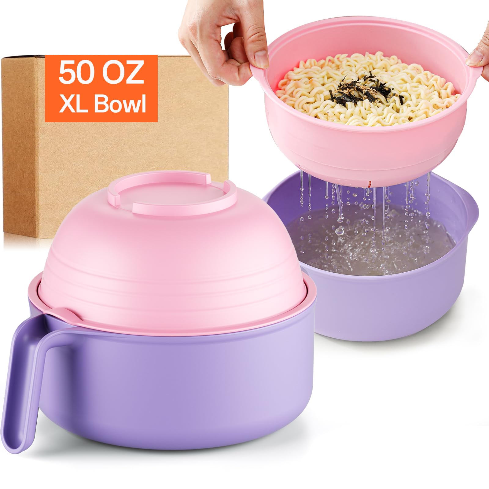 MEACOLIA Jumbo 50 oz Microwave Ramen Cooker Bowl