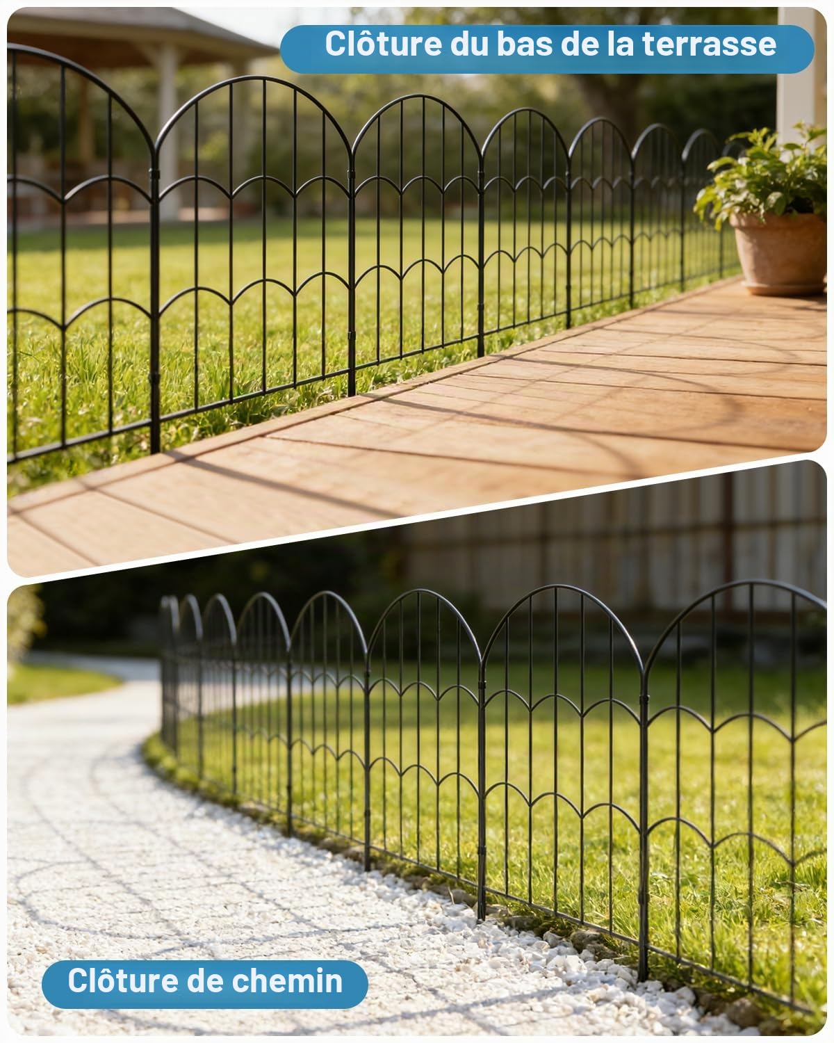 ARIFARO Clôture Jardin en Métal, 10 Panneaux de 33cm L x 61cm H, Longueur Totale 3,3 m, Barrière Décorative pour Petits Animaux, Bordure Résistante aux Intempéries, Installation Facile sans Creuser