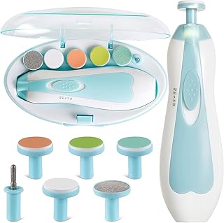 قصافة أظافر كهربائية آمنة للأطفال بإضاءة ليد، مجموعة العناية بأظافر الأطفال حديثي الولادة أو الأطفال الصغار أو اللكبار مع وسادات بديلة إضافية من بامبل بي