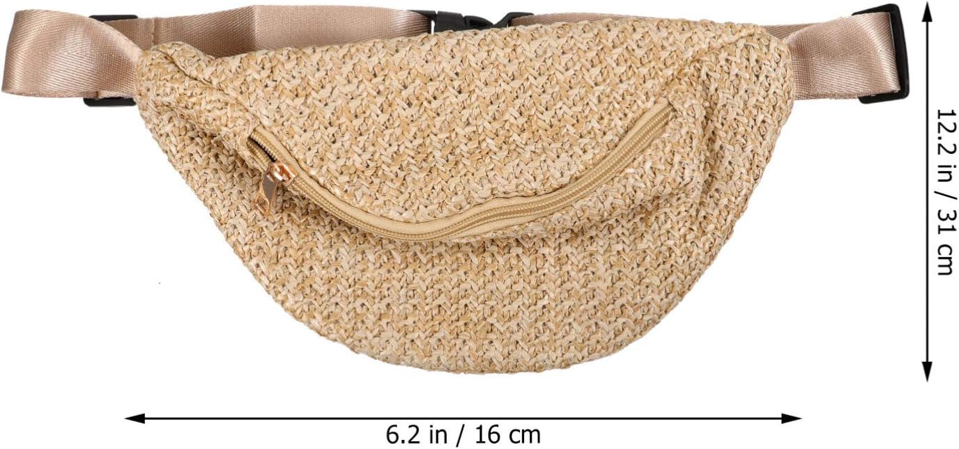 Amosfun Summer Straw Woven Mini Waist Bag Lightweight Crossbody Chest Pouch for Hiking Running Outdoor Activities