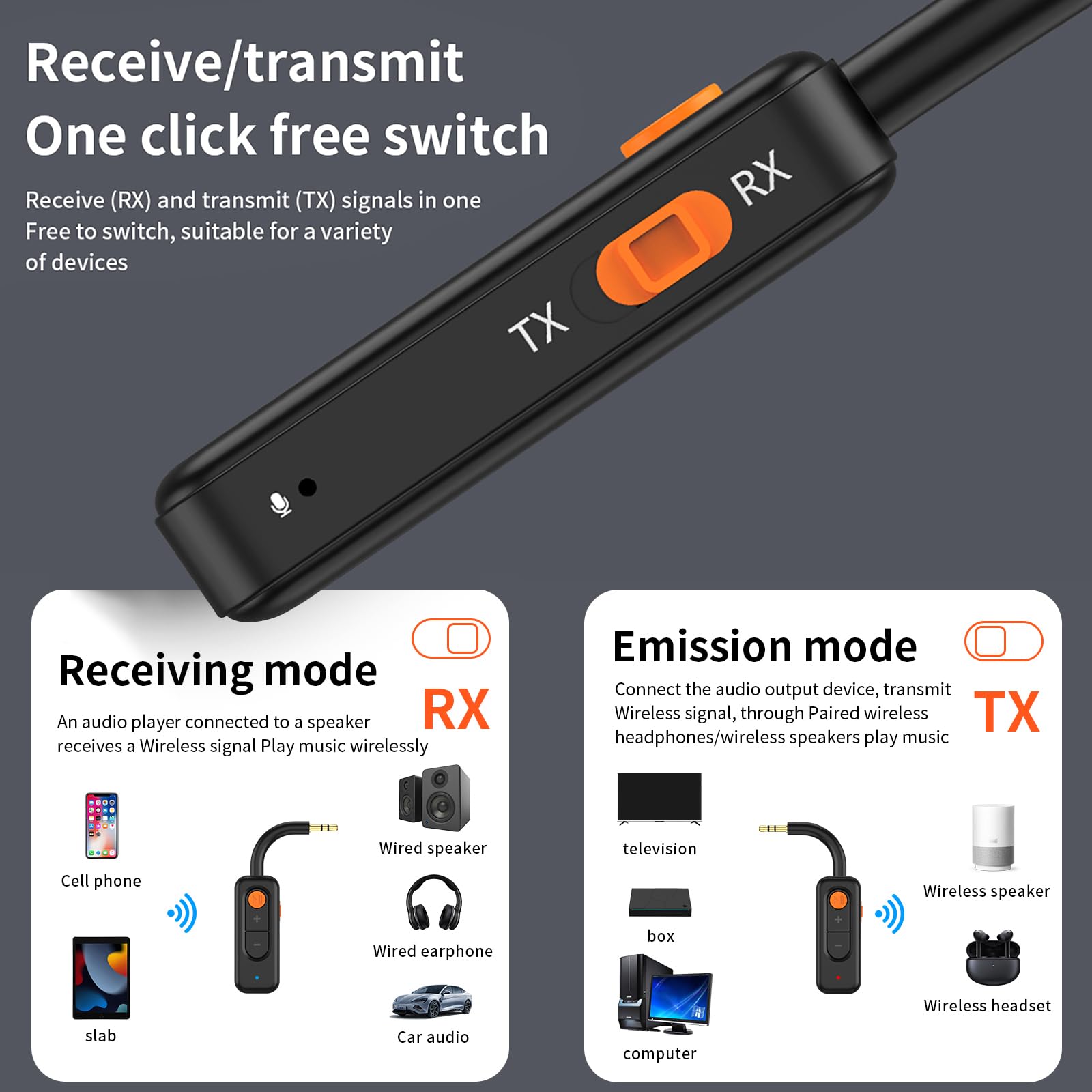 Bluetooth Adattatore Auto e Trasmettitore TV BT5.4 Aux 3,5 mm Ricevitore Libero Mani