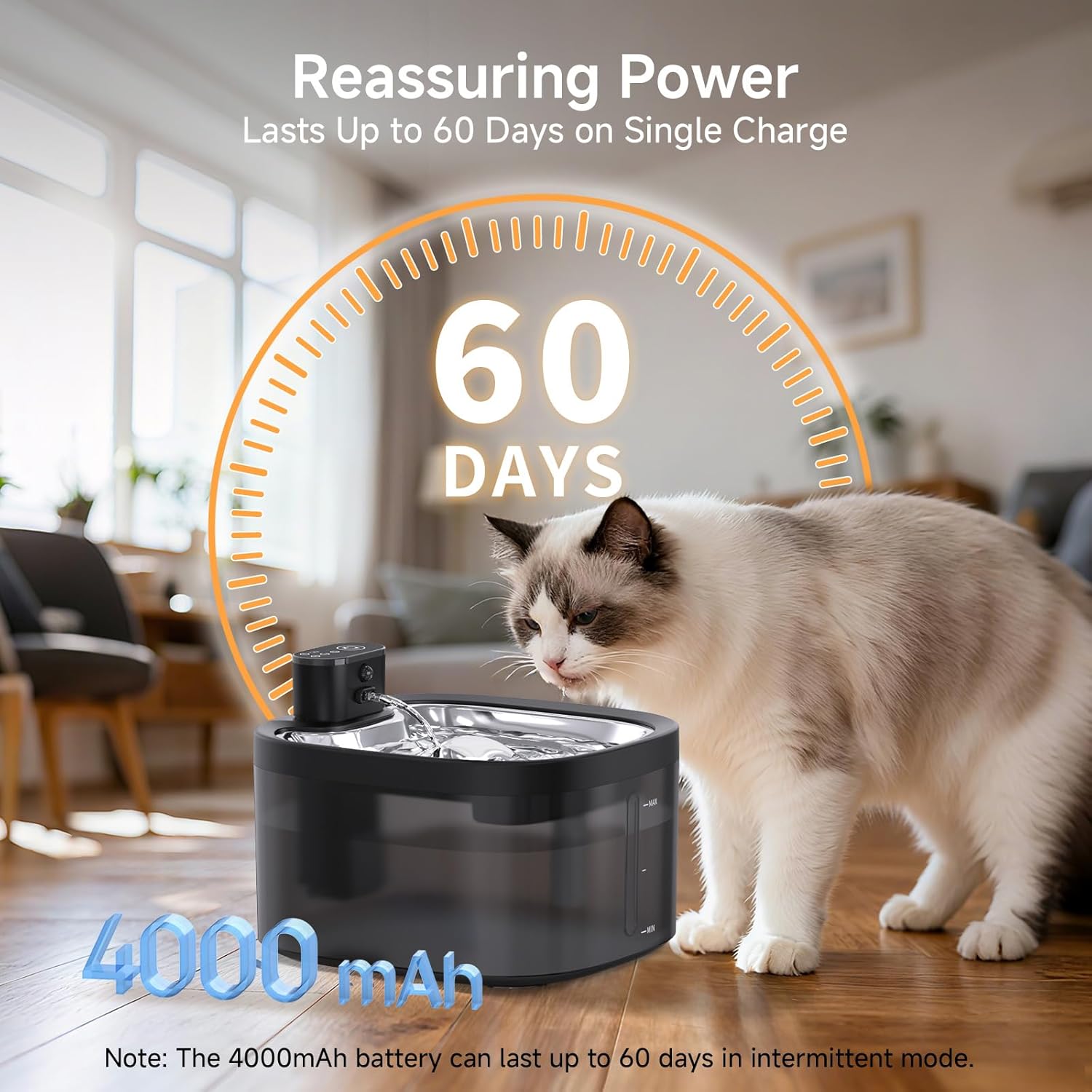 Cat Water Fountain Cordless: Battery Operated 118oz/3.5L Pet Water Fountain for Cats Indoor with Motion Sensor, Wireless Cat Drinking Fountains with Stainless Steel Tray, Rechargeable (2Filters) - Image 4