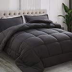 All Season Queen Size Comforter Set 3 PCs, Premium 350GSM Soft Quilted Down Alternative Comforter+2 Pillow Shams with Corner Tabs-Machine Washable Dark Grey, Queen（88 * 88）