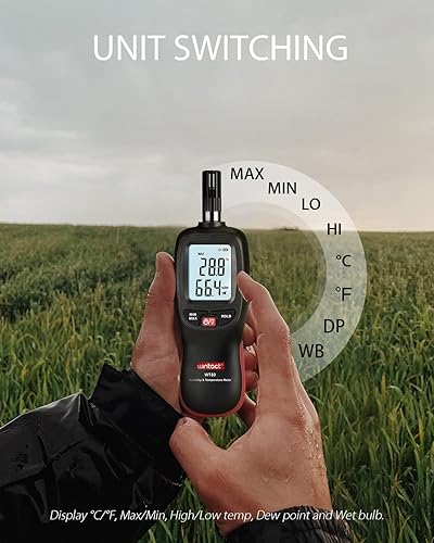 Miniatura 6 de Wintact Medidor digital de temperatura y humedad, termómetro higrómetro monitor con punto de rocío y temperatura de bombilla húmeda, luz de fondo,