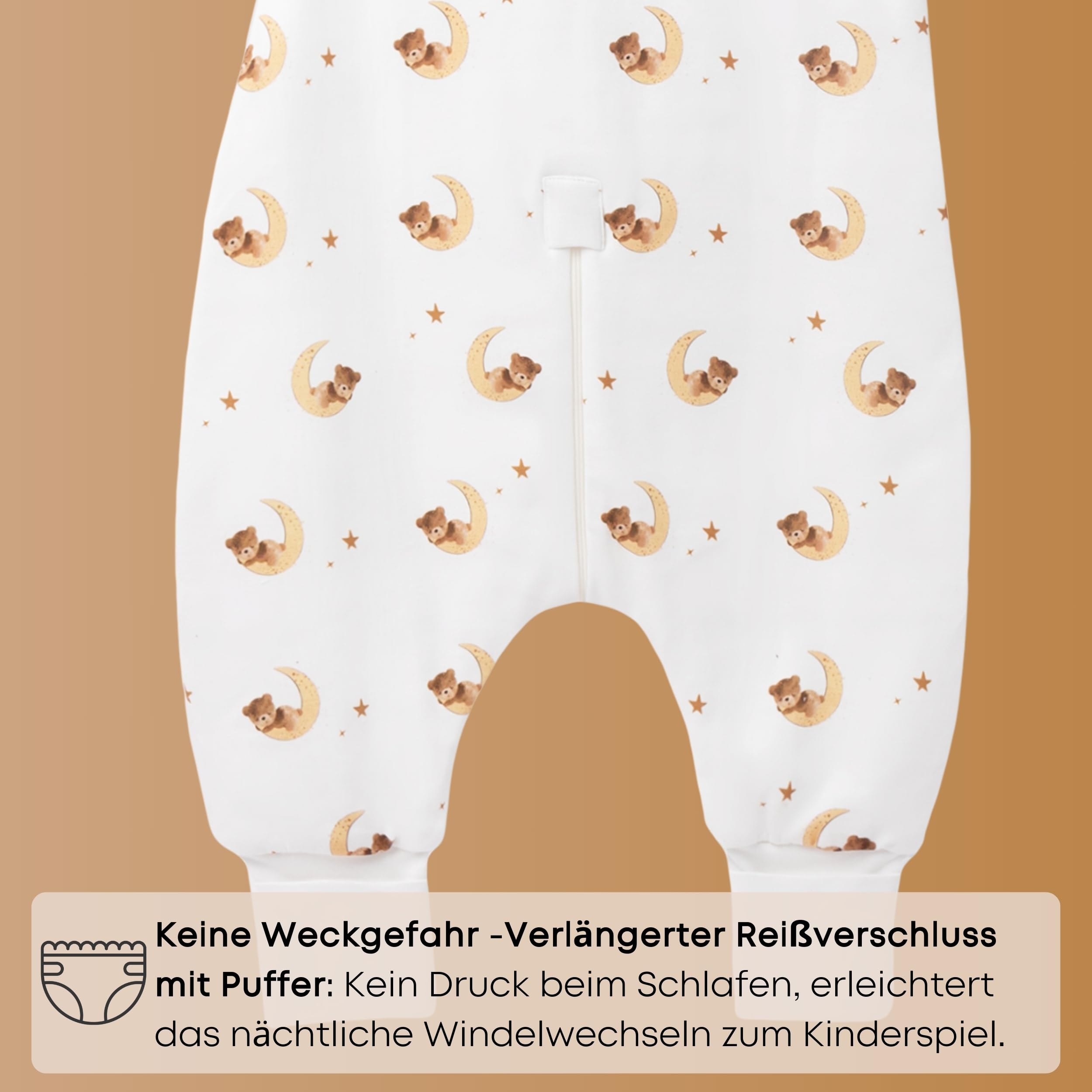 Saco de dormir para bebé de todo el año con pies y mangas desmontables – 1,5 TOG – 100% algodón orgánico GOTS – Saco de dormir infantil para todo el año con pies – puños plegables – Oso, 100