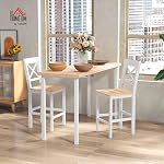 HOMCOM Bar Stools Set of 2, Farmhouse Counter Height Barstools, Solid Wood Bar Chairs with Cross Back and Footrest for Kitchen, Natural