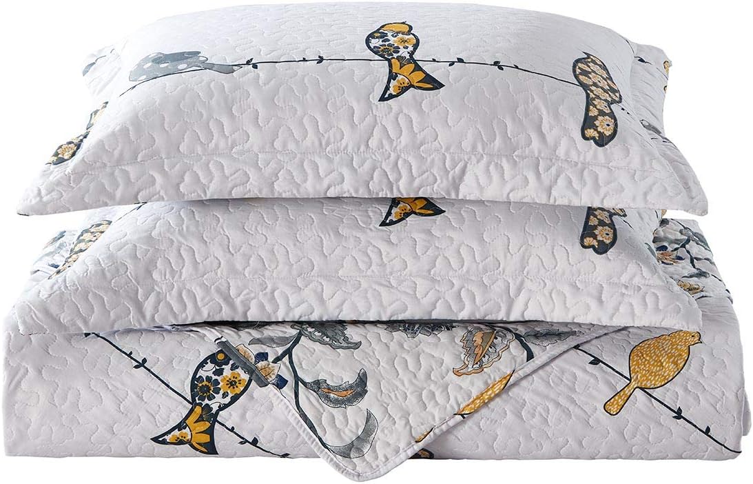 Royal Hotel Bedding Ayat Birds Oversized Coverlet Set, Luxury Printed Design Quilt, Bedspread Set - Filled Quilts - Fits Pillow top Mattresses - 3PC Set - King / Cal King Size - Image 4
