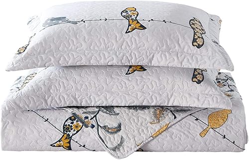 Miniatura 2 de Royal Tradition Ayat-Birds - Juego de edredón reversible tamaño King de 3 piezas (110 pulgadas de ancho x 96 pulgadas de largo) colcha ligera