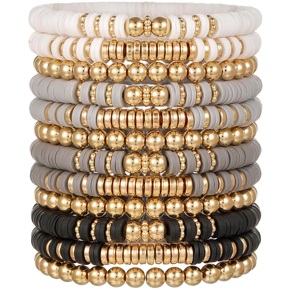 HYHONEY 12pcs Friendship Bracelets Beaded Bracelets Heishi Bracelet Cute Bracelets Stack Vinyl Clay Disc Bead Surfer Stret...