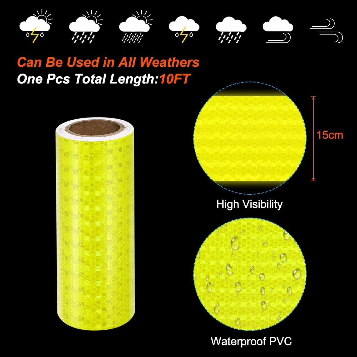 PATIKIL Reflective Tape, 2 Rolls 6 Inch x 10 FT Waterproof High Visibility Self-Adhesive Warning Safety Tape Reflective Stickers External Accessories for Cars Trucks, Fluorescent Yellow