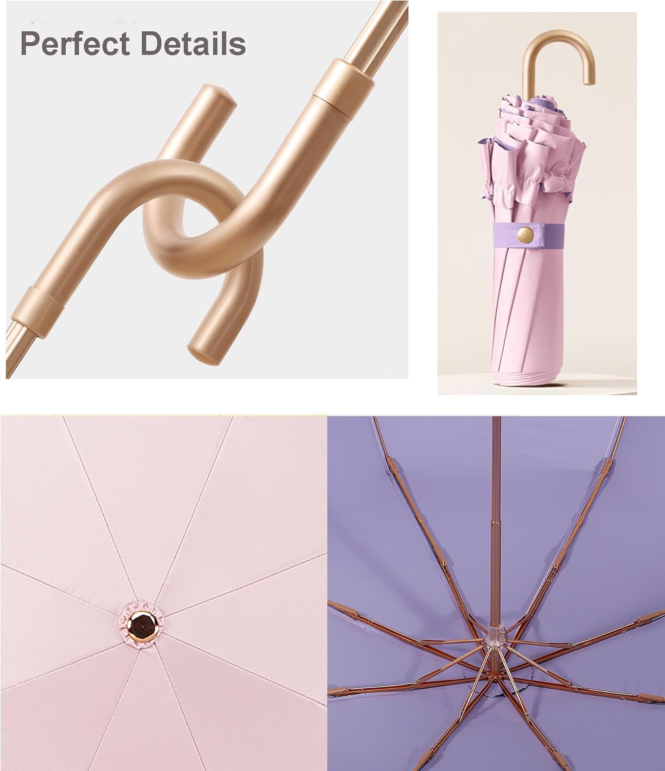 LCY Floral Edge Compact Umbrella Folding Anti-UV Parasol with Hook Handle Sunproof Rainproof & Windproof Umbrella