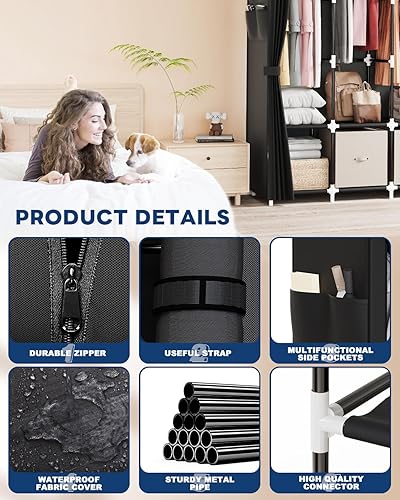 Vista 3 de Mavivegue Organizador de ropa con 4 varillas para colgar, armario portátil para guardar ropa, cubierta de tela no tejida, almacenamiento de gran