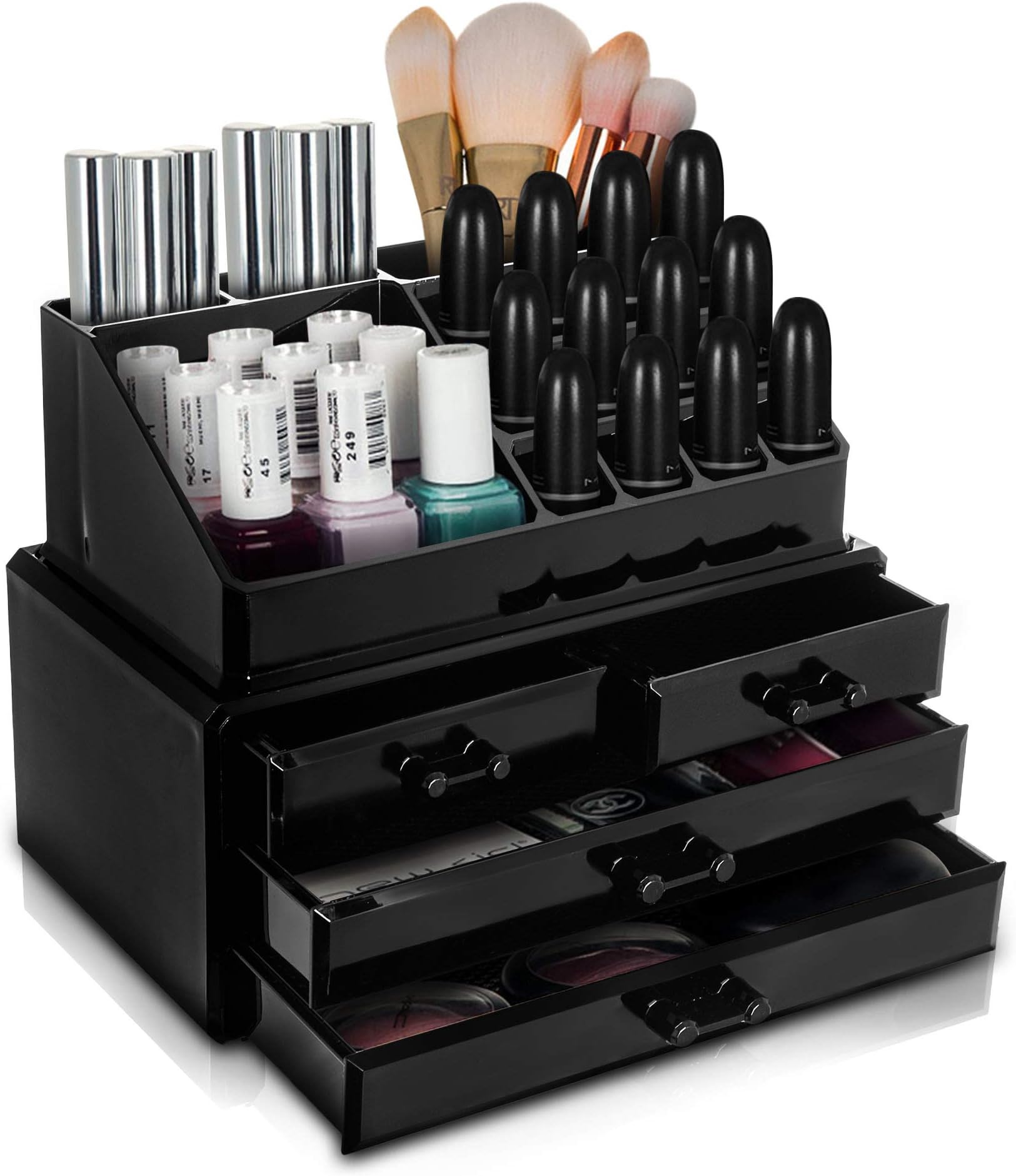 Glamsmacked ® Clear Acrylic Cosmetic Palette Organiser Display Table Storage Stand for Make Up, 8 Section or Shelves for your Favourite Eye Shadows, Blushers Cosmetics and Make Up (Black)
