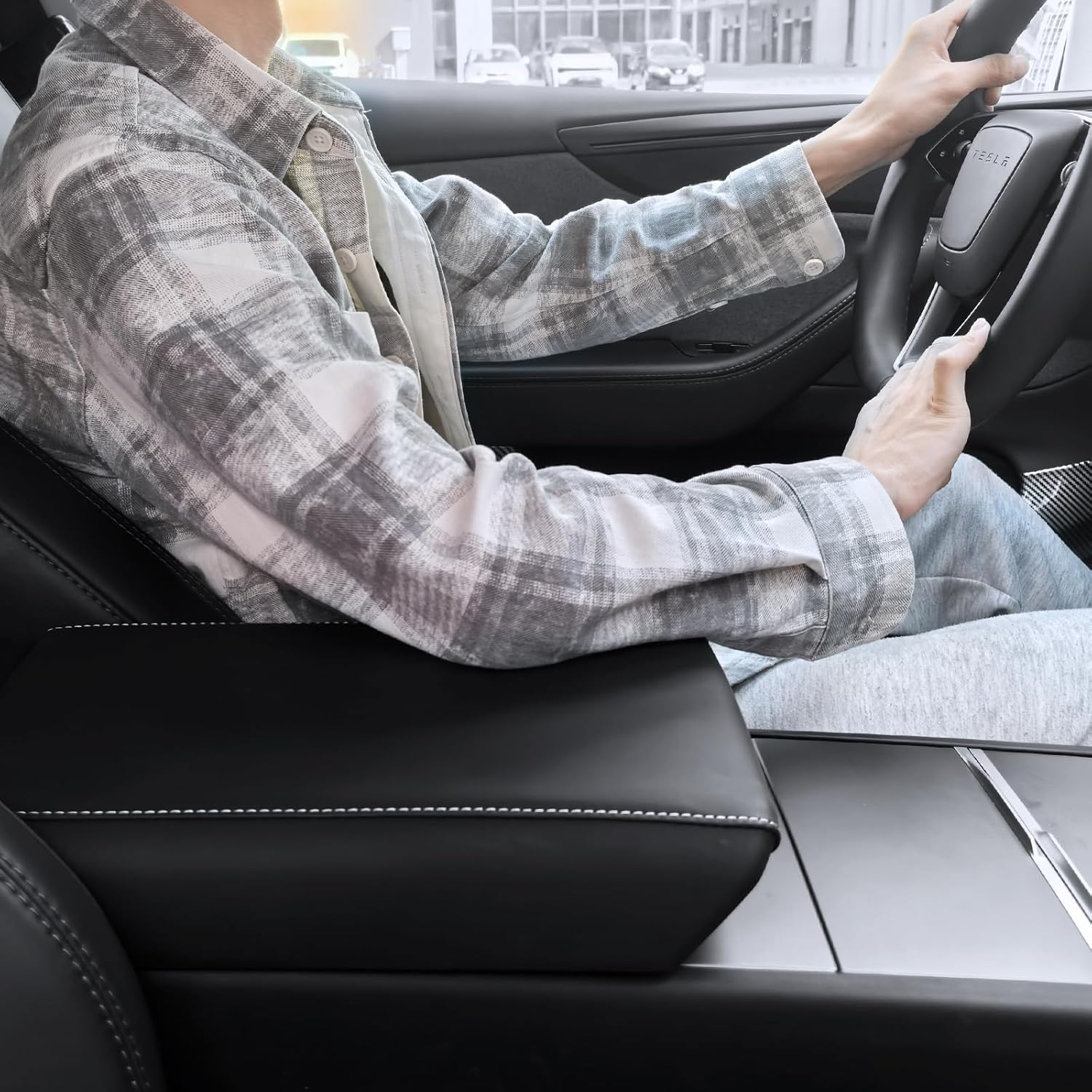 Black Center Console Armrest Cover for Tesla Model 3 Highland (2024-2026) & Model Y Juniper (2025-2026) Non-Slip Waterproof Leather Armrest Protector for 2026 Tesla Accessories